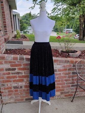Vtg River Ridge Burnout Velvet Denim Elastic Waist Maxi Skirt Size S Cottage 90s